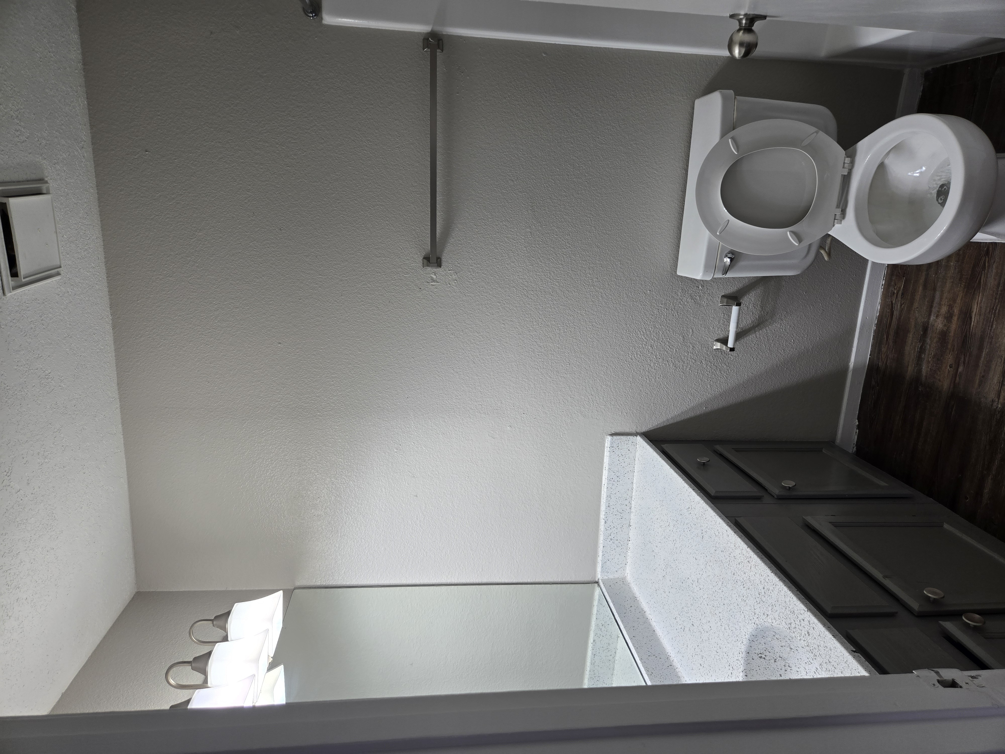 A bathroom with a toilet and a sink.